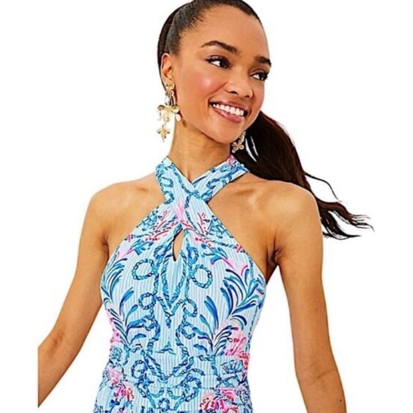 NWT Lilly Pulitzer Montecito Halter Maxi Dress Naut Today Print Size M $238 - Picture 4 of 14
